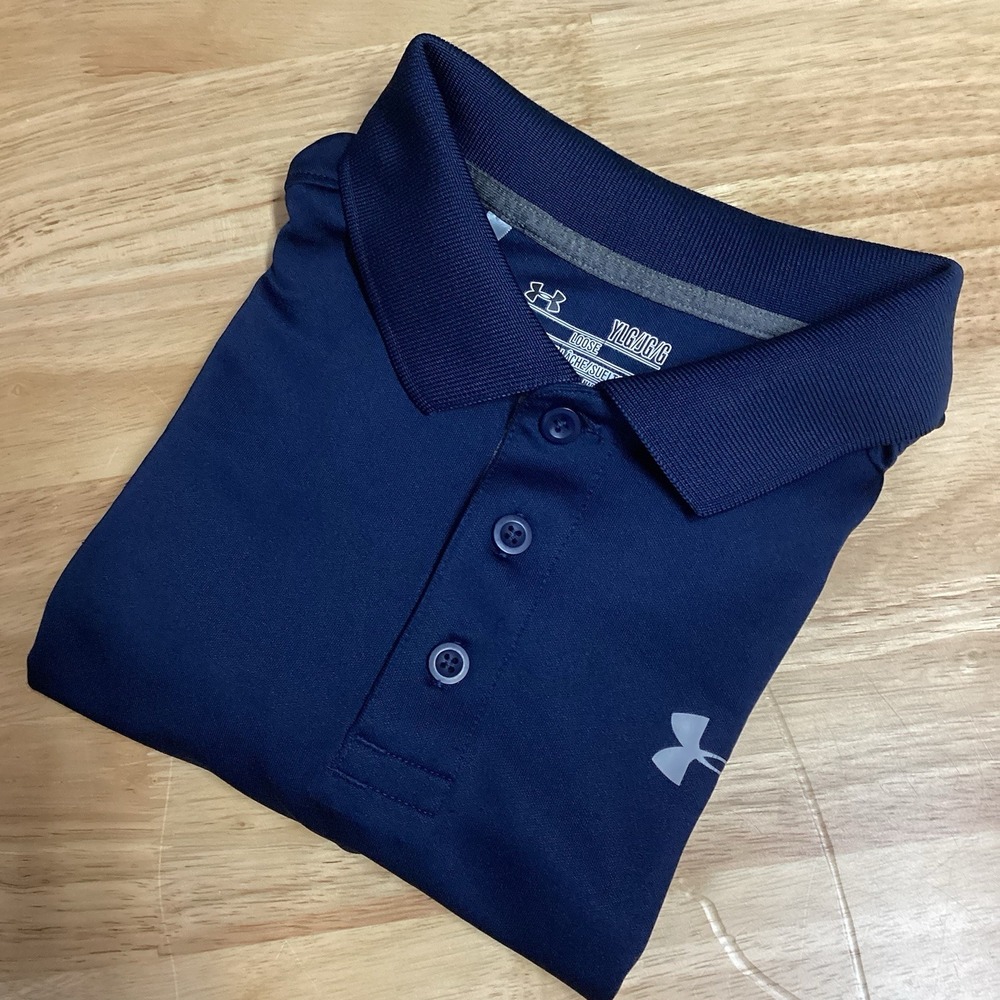 Boys Under Armour short sleeved performance polo Navy/Gray Large‎ YLG